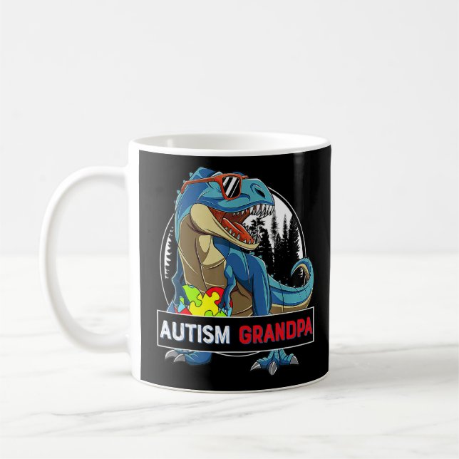Autism Grandpa Dinosaur Puzzle Biet Autism Awaren Kaffemugg (Vänster)