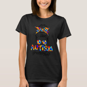 Autism Granny Messy Bun Sunglasses Bandana Autism T Shirt