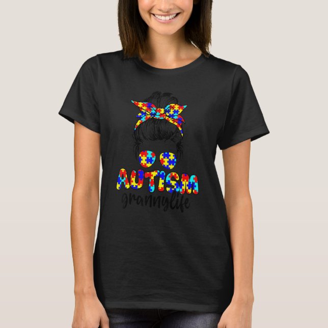 Autism Granny Messy Bun Sunglasses Bandana Autism T Shirt (Framsida)