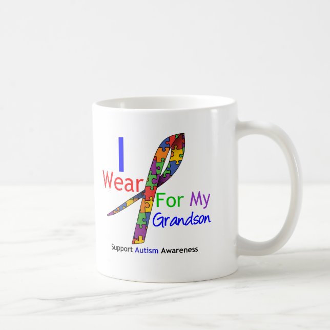 Autism ha på sig jag pusselbandet för min sonson kaffemugg (Höger)