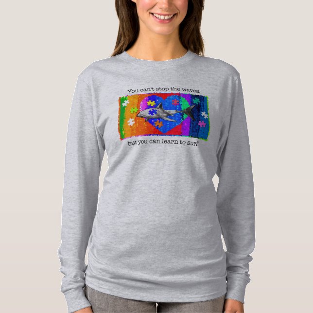 Autism Haj KVINNA GRÅ T Shirt (Framsida)