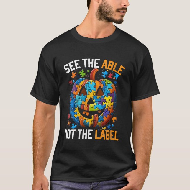 Autism Halloween Puzzle Bus eller godis Autism Awa T Shirt (Framsida)