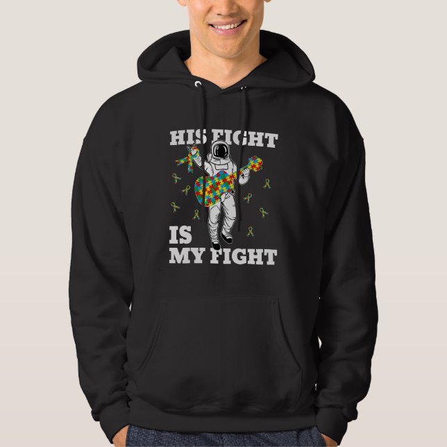 Autism-hans kamp är min kamp Astronaut Autism Awar Hoodie (Framsida)