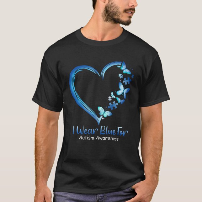 Autism Heart Butterfly I Wear Blue For Autism Awar T Shirt (Framsida)