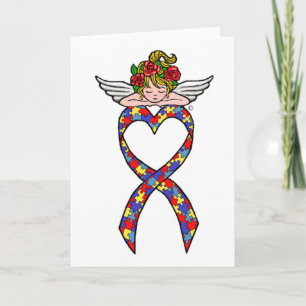 Autism Heart Ribbon Angel Kort