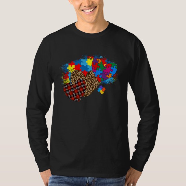 Autism Hearts Leopard Plaid Autism Awareness Men W T Shirt (Framsida)