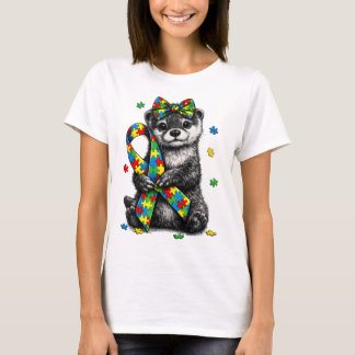 Autism Highland Otter Puzzle Ribbon T-Shirt, Retro T Shirt