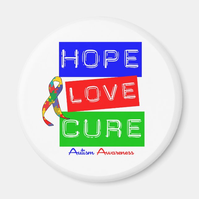 Autism Hope Kärlek Cure Magnet (Framsidan)