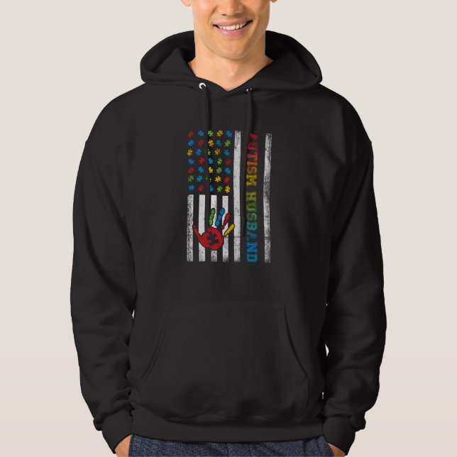Autism Husband American Flag Autism Awareness Hoodie (Framsida)