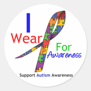 Autism I Bära Pussel Ribbon for Awareness Runt Klistermärke