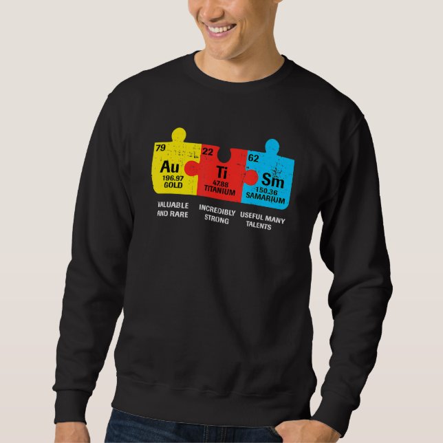 Autism Inslag Periodic Bord Awareness Asd Manar W Lång Ärmad Tröja (Framsida)