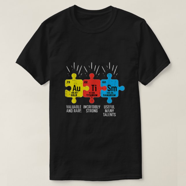 Autism Inslag Periodic Bord Awareness ASD Manar W T Shirt (Design framsida)
