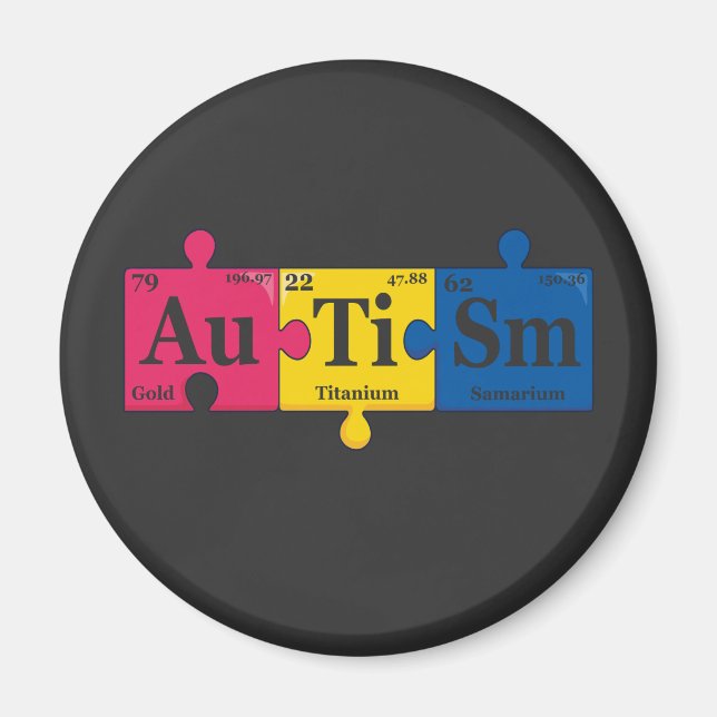 Autism Inslag Periodic Bord Awareness Chemistry Magnet (Framsidan)
