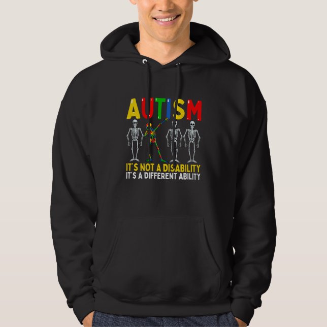 Autism It's A Different Ability Dabbing Skeleton Hoodie (Framsida)