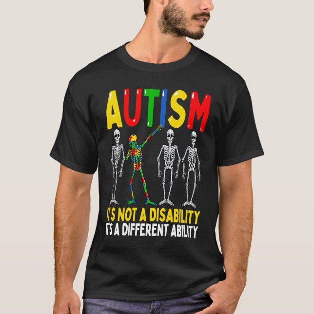 Autism It's A Different Ability  Dabbing Skeleton T Shirt (Framsida)