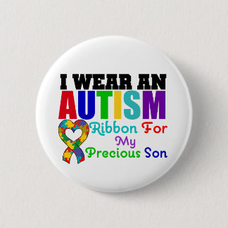 Autism jag Bära Ribbon för min ädla son Knapp