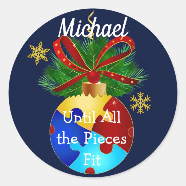 Autism Jul Bauble Runt Klistermärke (Framsida)