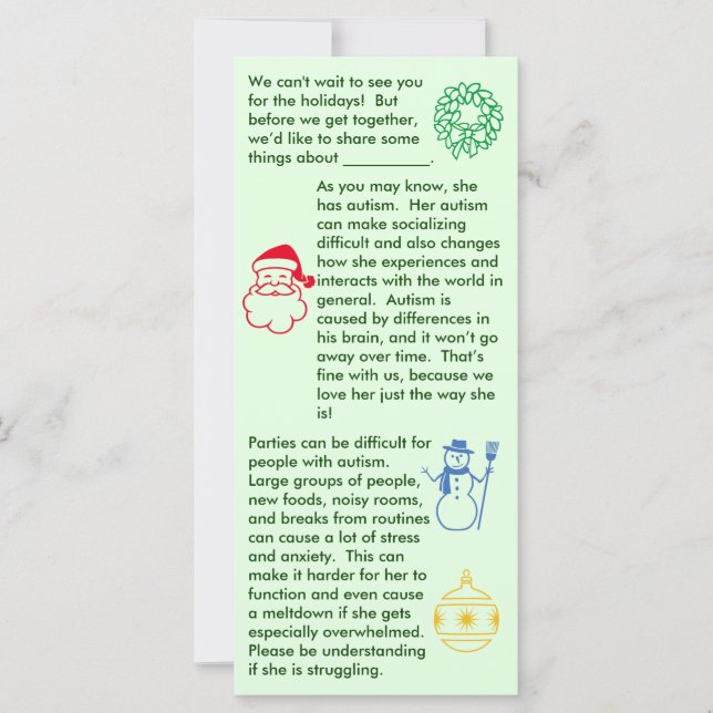 Autism-julflickans platta kort (Framsida)