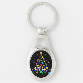 Autism Julgran Ovalt Silverfärgad Nyckelring