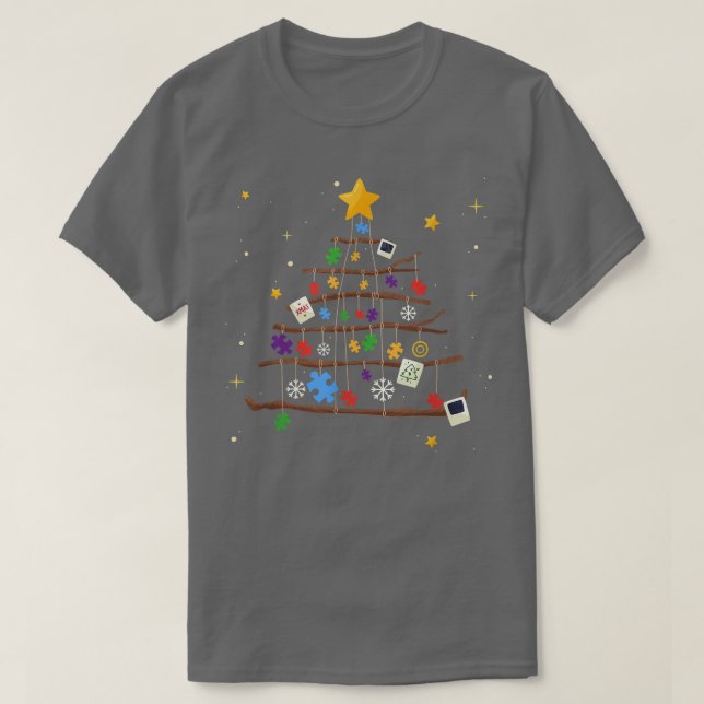 Autism Julgran Puzzle Delar Awareness Day T Shirt (Design framsida)