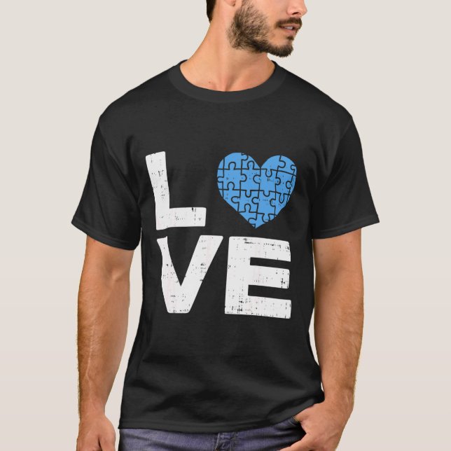 Autism Kärlek Awareness Blue Puzzle Heart Autistic T Shirt (Framsida)