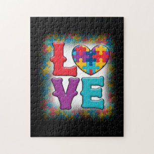 Autism KÄRLEK Awareness Month Jigszle Puzzle Heart Pussel