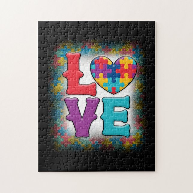 Autism KÄRLEK Awareness Month Jigszle Puzzle Heart Pussel (Vertikal)