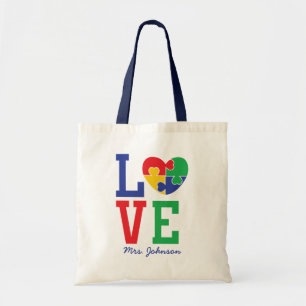 Autism Kärlek  Cute Puzzle Biet Heart Lärare Tygkasse
