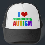 Autism Kärlek Rainbow Family Support färgstark cut Keps<br><div class="desc">Jag kärlek någon med autism. Visa stöd för den speciella autistiska personen i ditt liv. En underbar gåva till föräldrar av speciell behöver barn med autism eller Aspergers syndrom. Jag kärlek min autistiska son eller dotter. En trevlig gåva till en syster eller vän.</div>