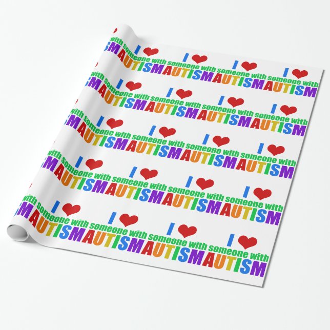 Autism Kärlek Rainbow Family Support färgstark cut Presentpapper (Utrullad)