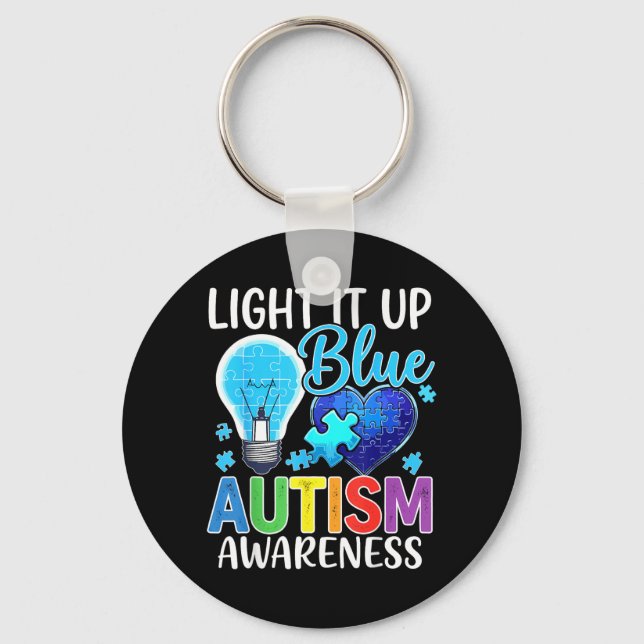 Autism Ljus glöd blå Nyckelring (Framsida)