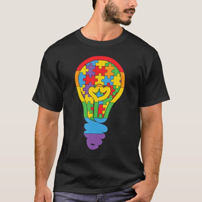 Autism Ljusbulb Puzzle T Shirt (Framsida)