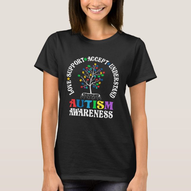 Autism Love Accept Support Autism Awareness Month  T Shirt (Framsida)