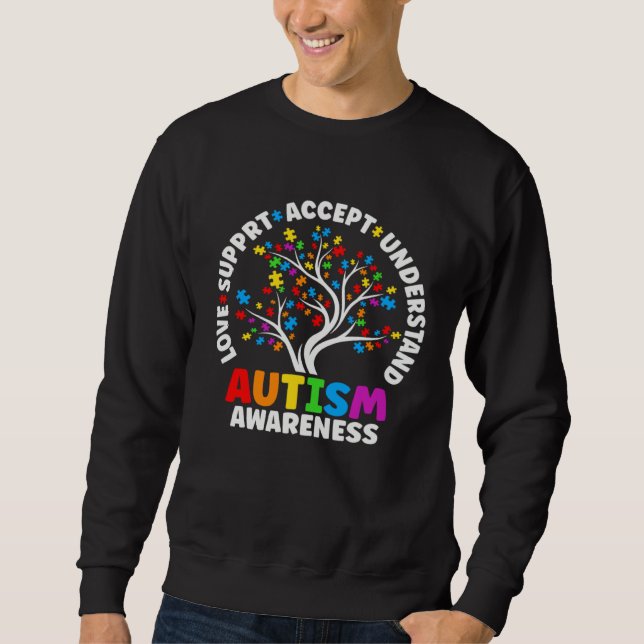 Autism Love Accept Support Autistic Autism Awarene Lång Ärmad Tröja (Framsida)