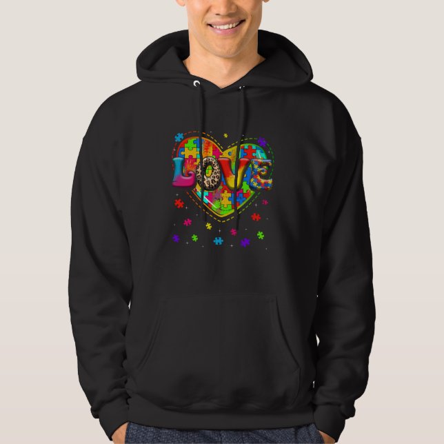 Autism Love Heart Autism Awareness Month For Men W Hoodie (Framsida)