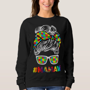 Autism Mamaw Messy Bun Sunglasses Bandana Mor D T Shirt