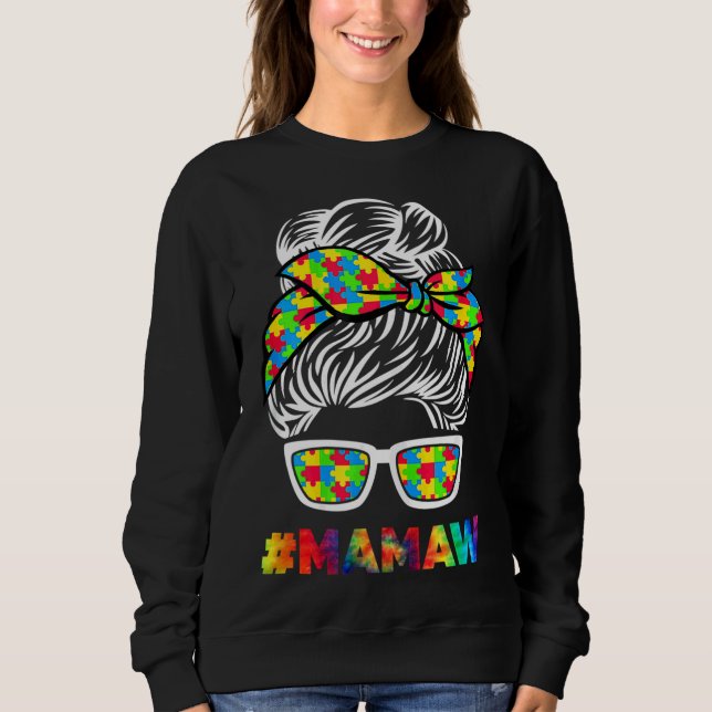 Autism Mamaw Messy Bun Sunglasses Bandana Mor D T Shirt (Framsida)