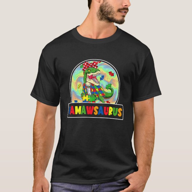 Autism Mamaw Saurus Mamawsaurus Rex Dinosaur Famil T Shirt (Framsida)