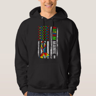 Autism Mamie American Flagga Autism Awareness Fami Hoodie