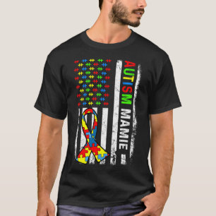 Autism Mamie American Flagga Autism Awareness Fami T Shirt