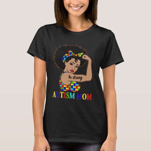 Autism Mamma Afro Mor Black Women Puzzle Biet Au T Shirt (Framsida)