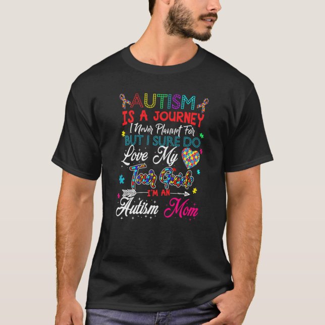 Autism Mamma Autism Awareness Autism är en resa T Shirt (Framsida)