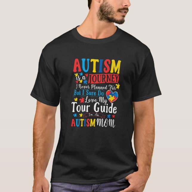Autism Mamma Autism Awareness Autism är en resa T Shirt (Framsida)