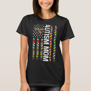 Autism Mamma Autism Medvetenhet Amerikansk Flagga  T Shirt