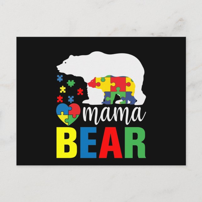 Autism Mamma Bear Inbjudan Vykort (Framsida)