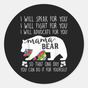 Autism Mamma Bear, jag kommer att tala med kämpe f Runt Klistermärke