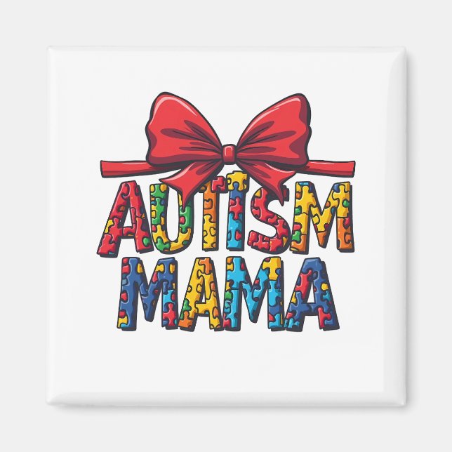 Autism Mamma Bow Coquette Mamma Autism Awareness Magnet (Framsidan)