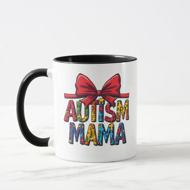 Autism Mamma Bow Coquette Mamma Autism Awareness Mugg (Vänster)