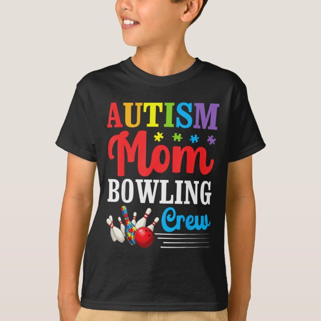 Autism Mamma Bowling Crew Autism Medvetenhet Kärle T Shirt (Framsida)