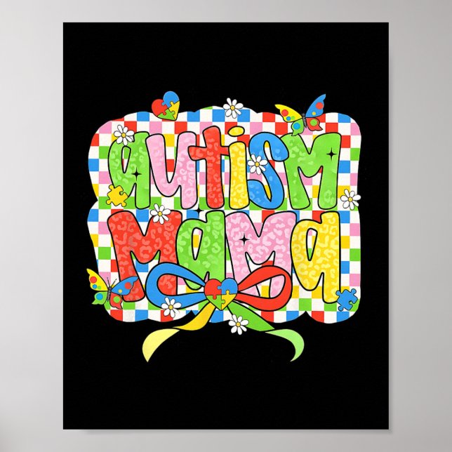 Autism Mamma Coquette Bow Autism Awareness Auti Ma Poster (Framsidan)